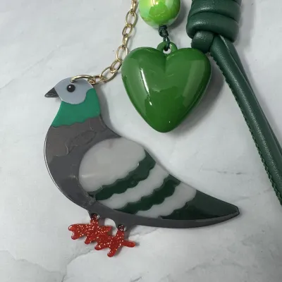 Pigeon Pom Pom Bag Charm Keychain