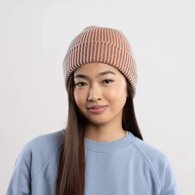 Simple Rib Beanie Stone Blue Rust