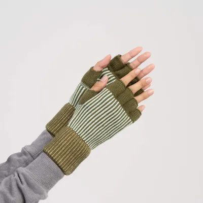 Pinstripe Fingerless Gloves Moss S/M