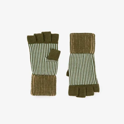 Pinstripe Fingerless Gloves Moss S/M