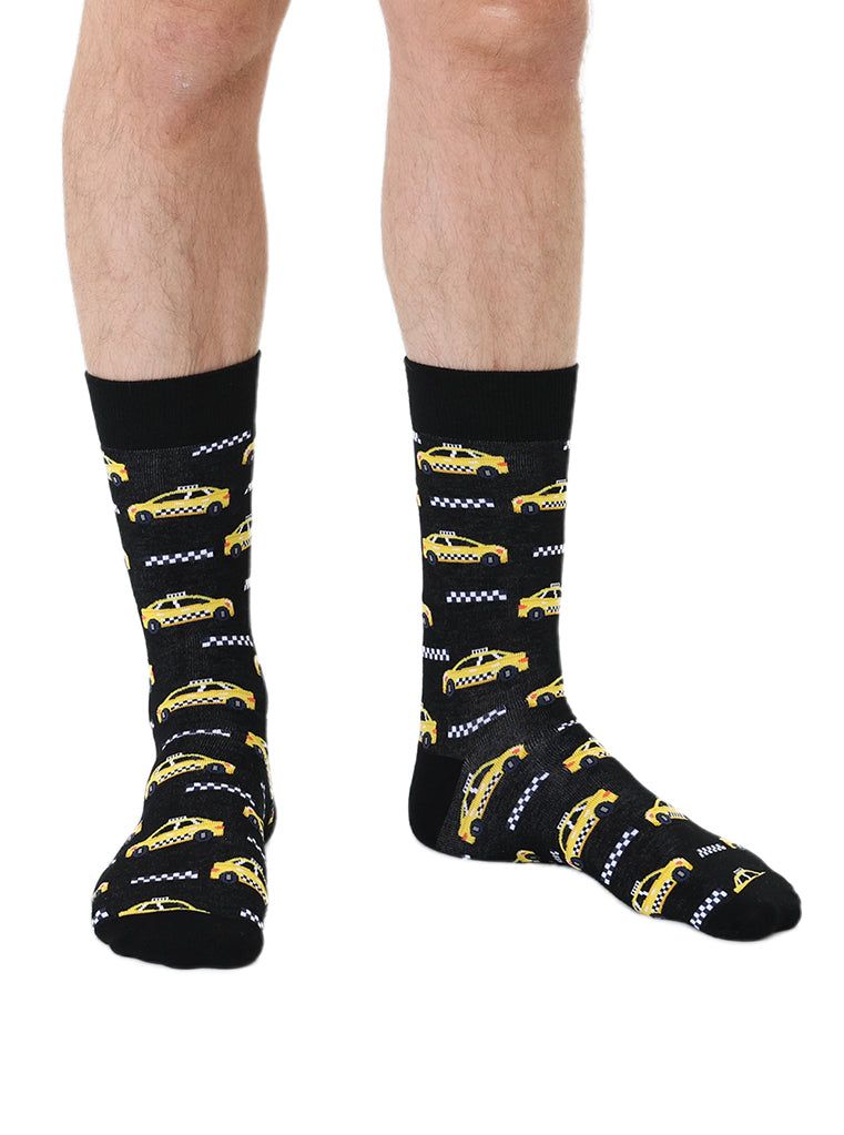 Men's Bamboo Crew Socks Taxi Cabs