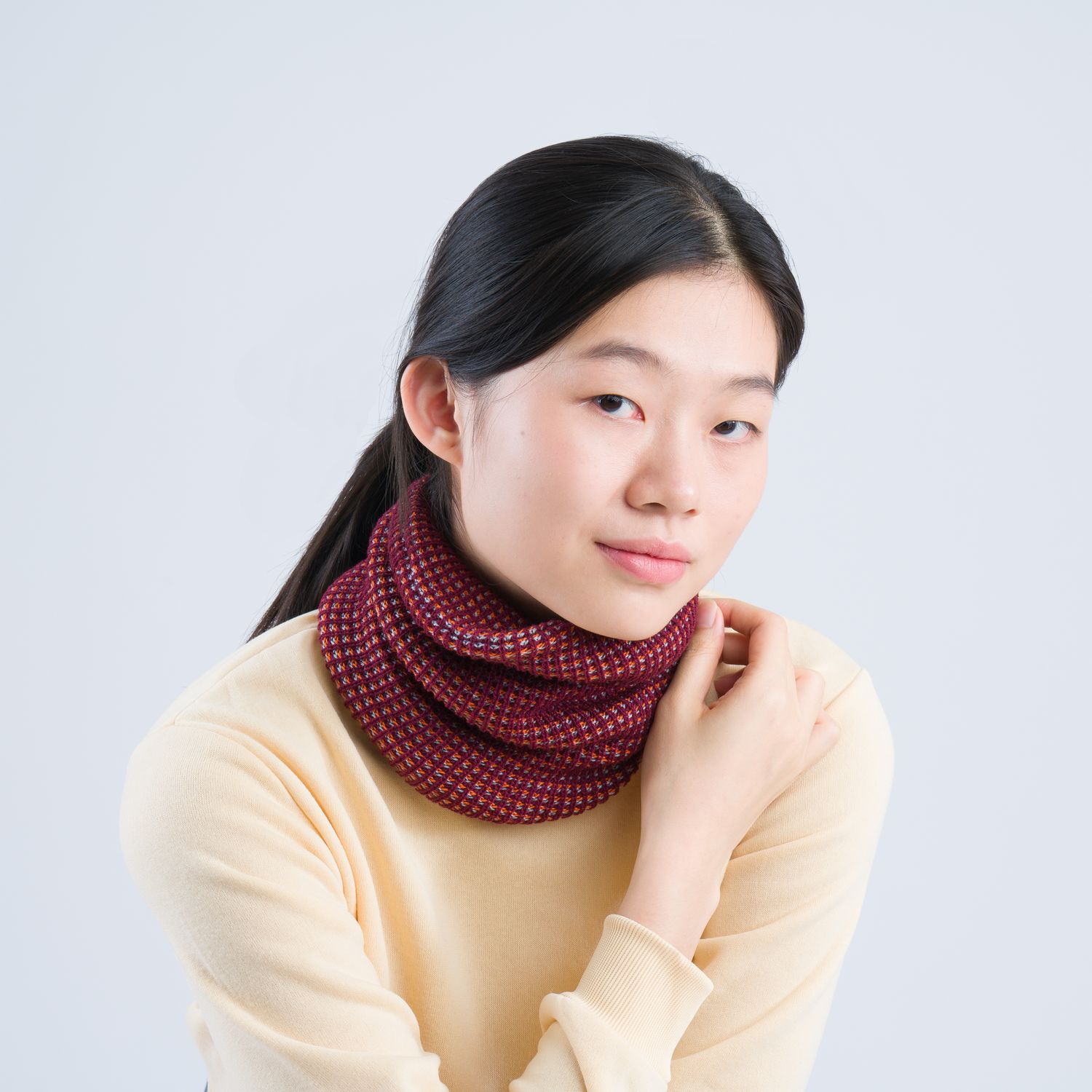 Simple Grid Snood Wine Red