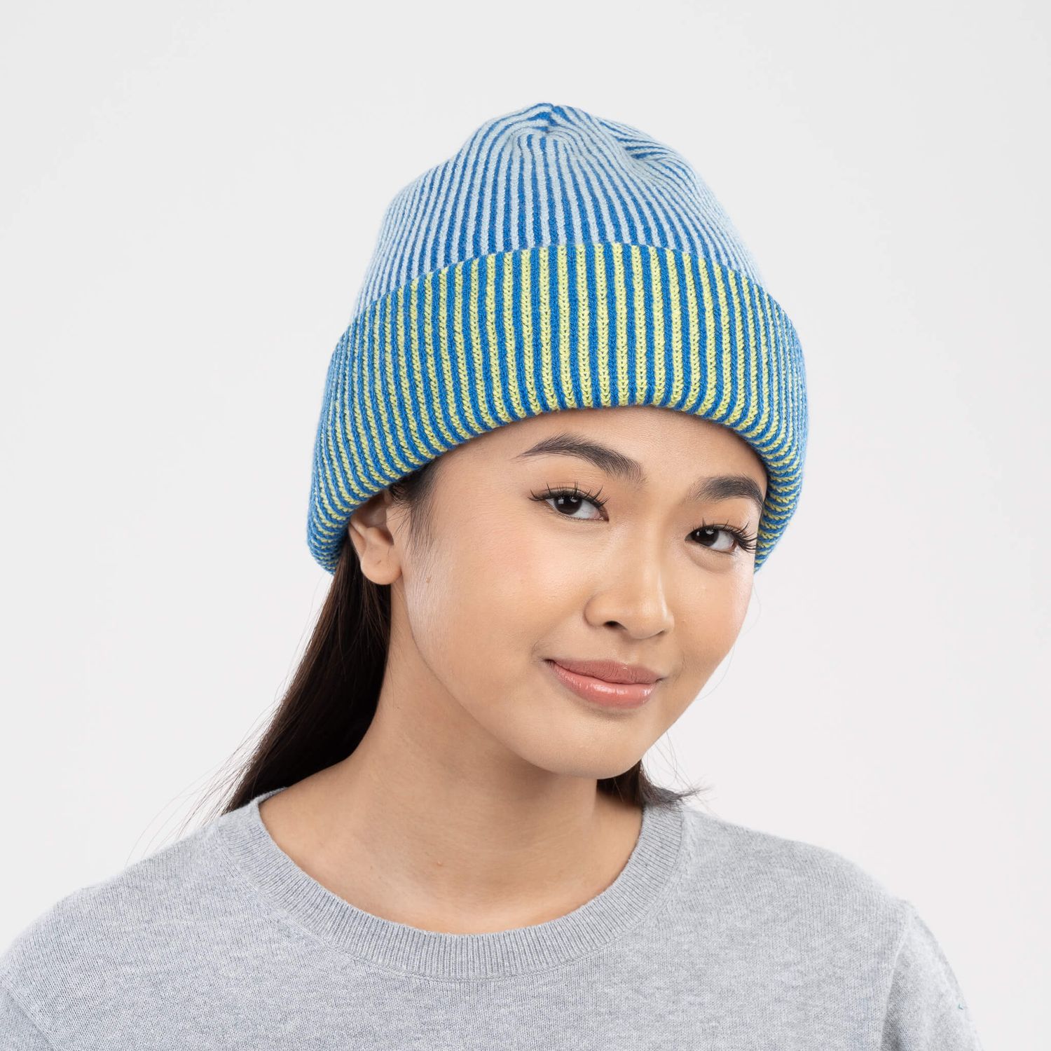 Pinstripe Plush Beanie Cobalt