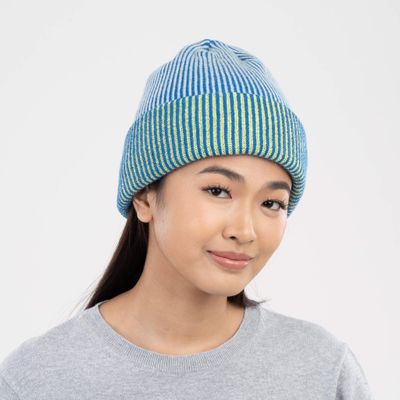 Pinstripe Plush Beanie Cobalt