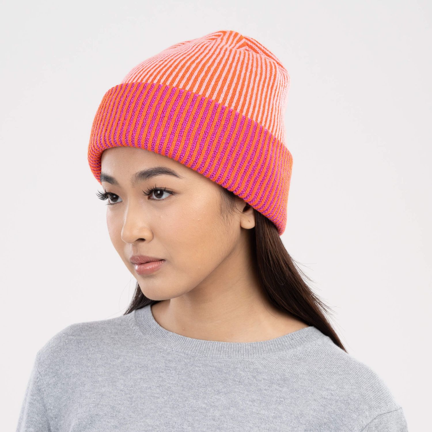 Pinstripe Plush Beanie Poppy