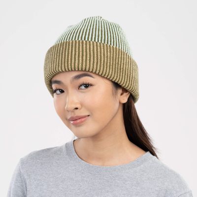 Pinstripe Plush Beanie Moss
