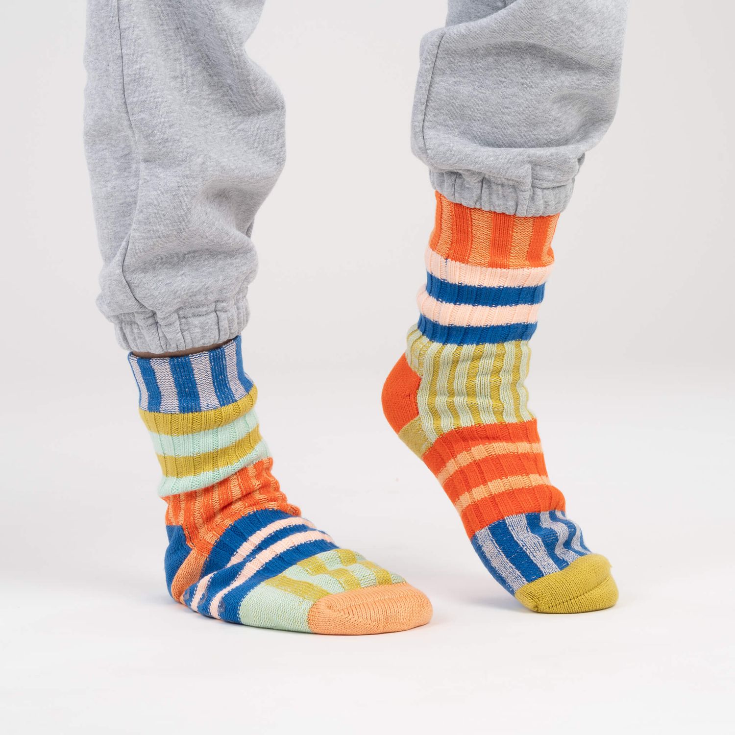 Patchwork Stripe House Socks Rainbow