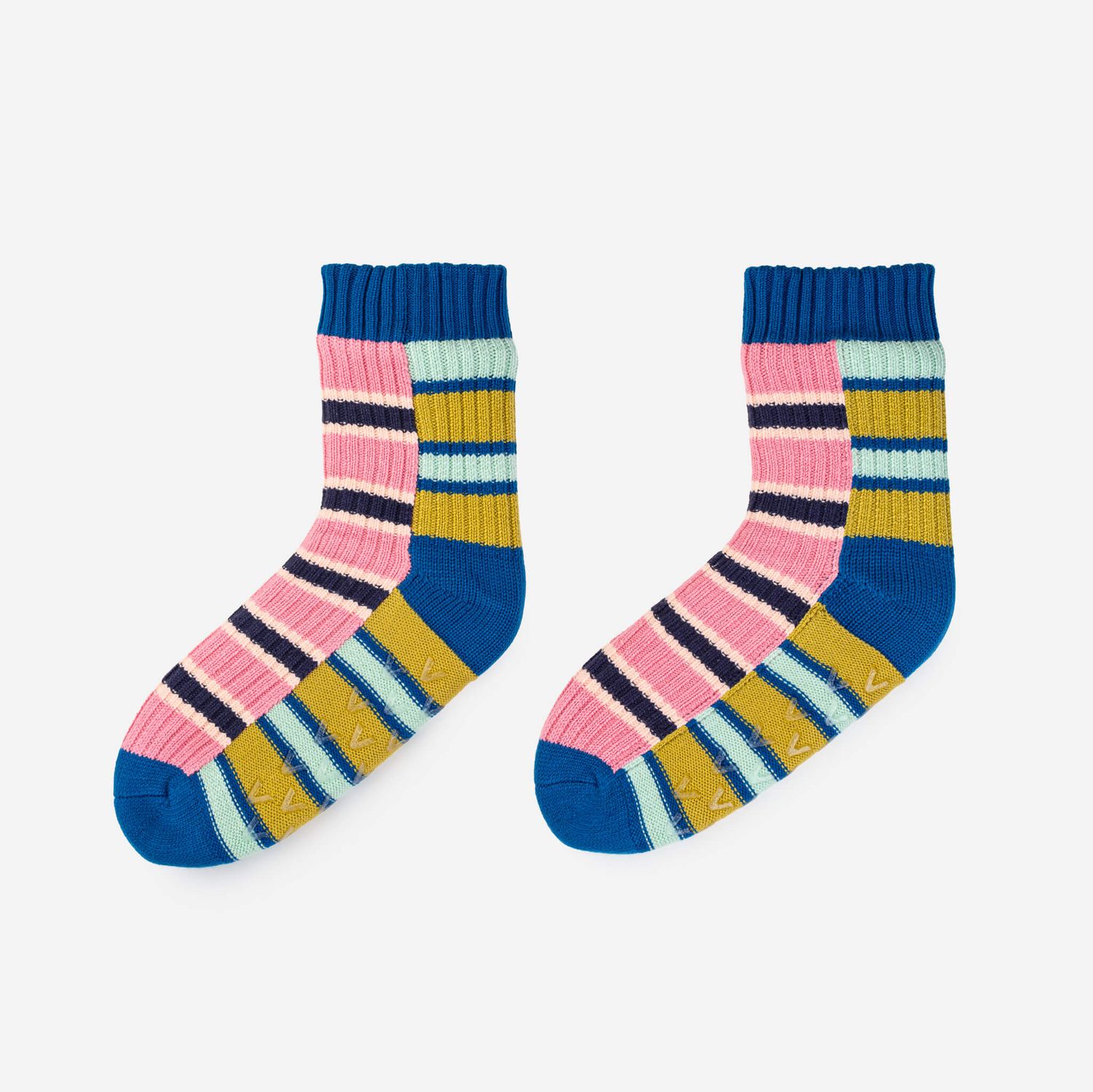 Zipper Stripe House Socks Denim Pink