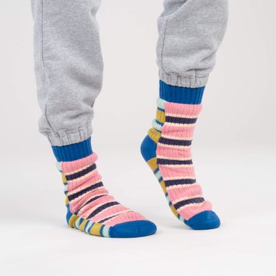 Zipper Stripe House Socks Denim Pink