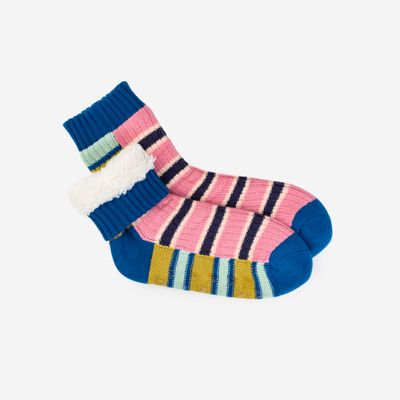 Zipper Stripe House Socks Denim Pink
