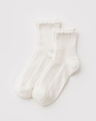 Lettuce Edge Sock Set of 2 White