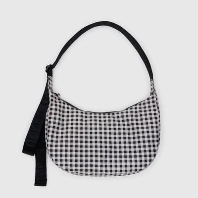 Baggu Medium Nylon Crescent Bag Black &amp; Cream Gingham