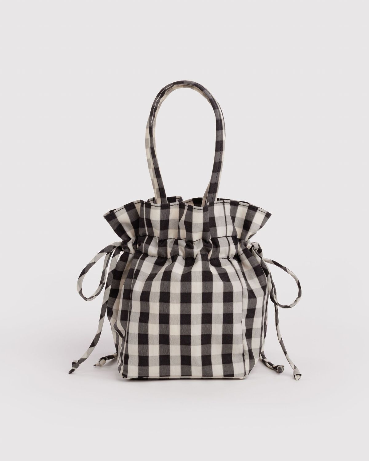 Nylon Drawstring Bag Black &amp; Cream Gingham