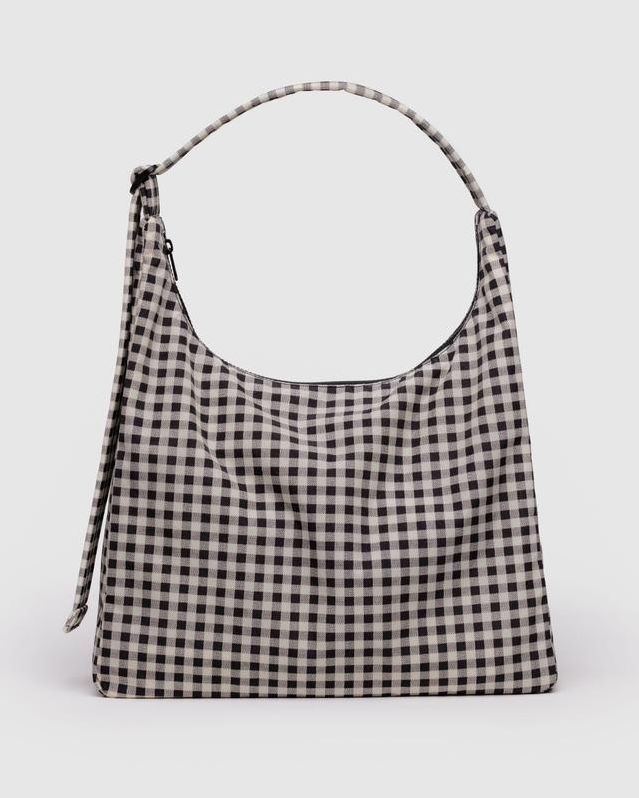 Baggu Nylon Shoulder Bag Black &amp; Cream Gingham
