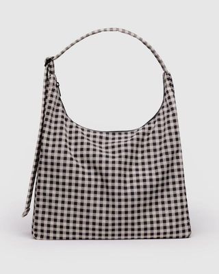Baggu Nylon Shoulder Bag Black &amp; Cream Gingham