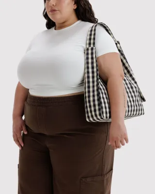 Baggu Nylon Shoulder Bag Black &amp; Cream Gingham