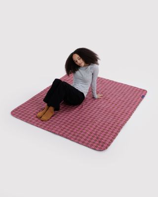 Baggu Puffy Picnic Blanket Azalea Pink Tartan