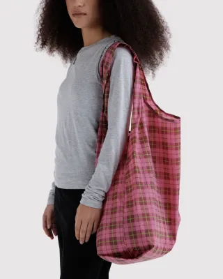 Baggu Reusable Bag Big Azalea Pink Tartan