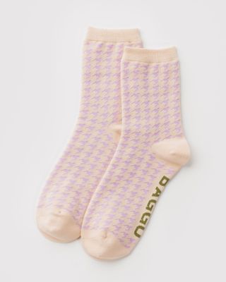 Baggu Crew Socks Pink Houndstooth
