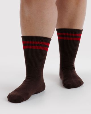 Baggu Ribbed Socks Coffee Stripe One Size