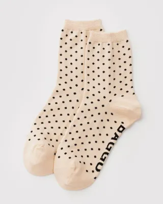 Baggu Crew Socks Micro Cream &amp; Black Polka Dot