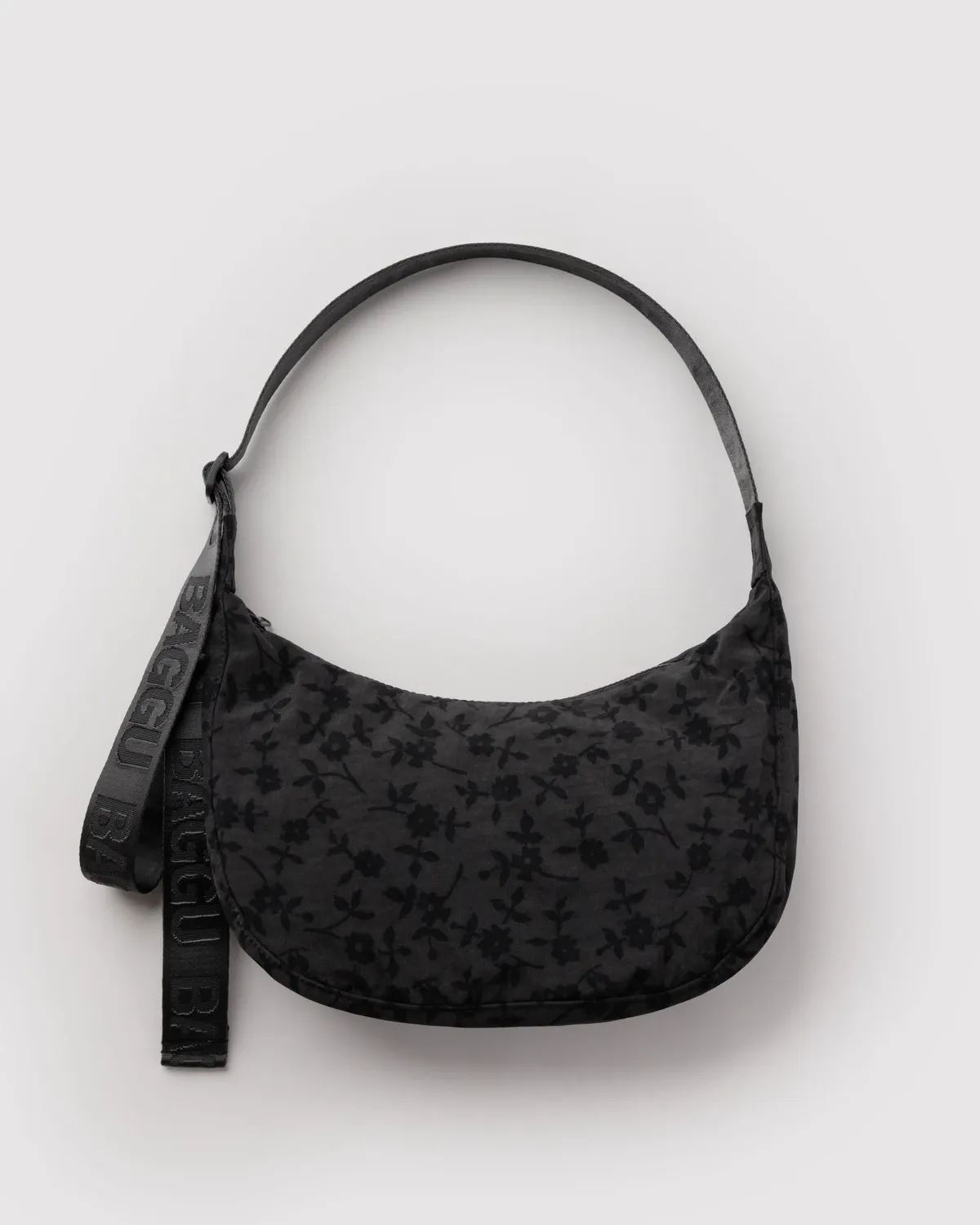 Baggu Medium Nylon Crescent Bag Charcoal Ditsy Floral