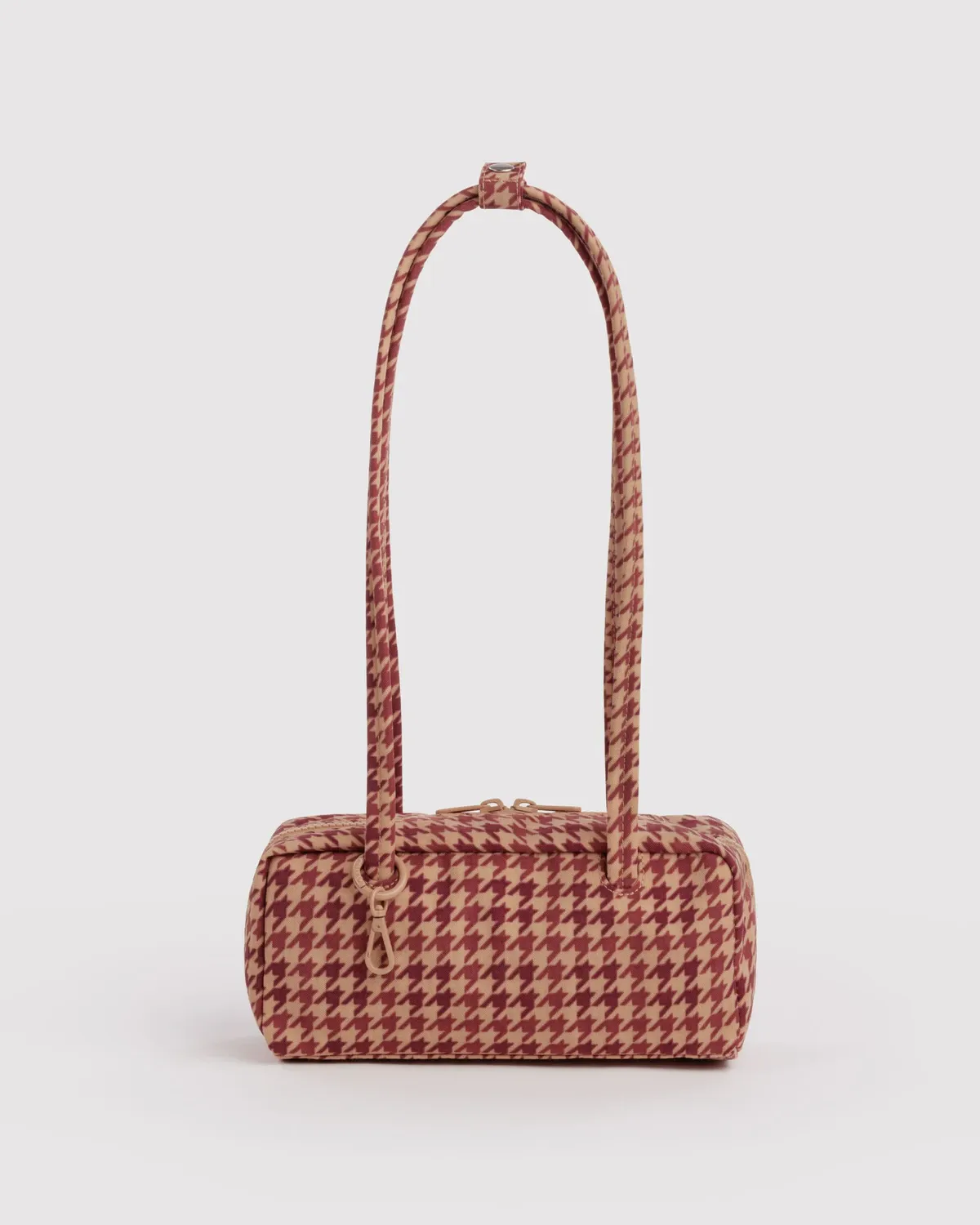 Small Nylon Bowler Bag Tan Houndstooth