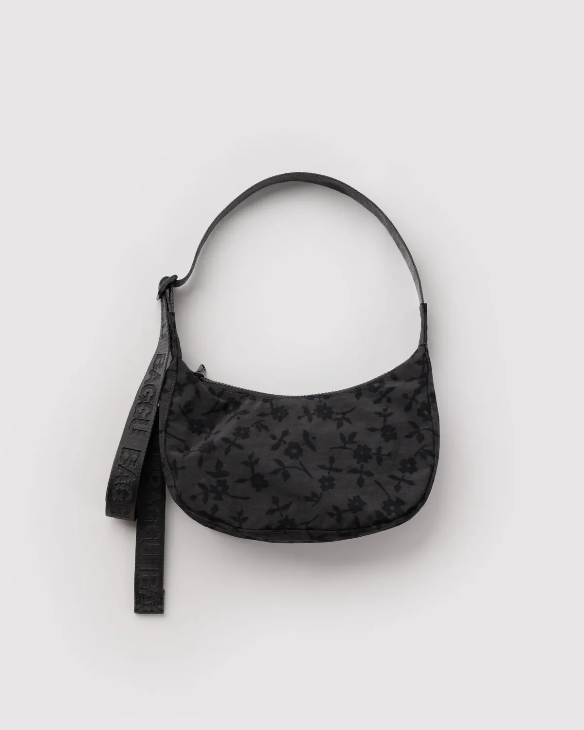 Baggu Small Nylon Crescent Bag Charcoal Ditsy Floral