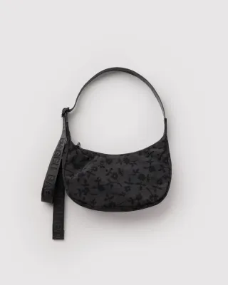Baggu Small Nylon Crescent Bag Charcoal Ditsy Floral