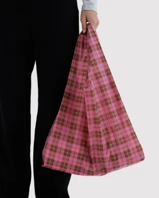 Baggu Reusable Bag Standard Azalea Pink Tartan