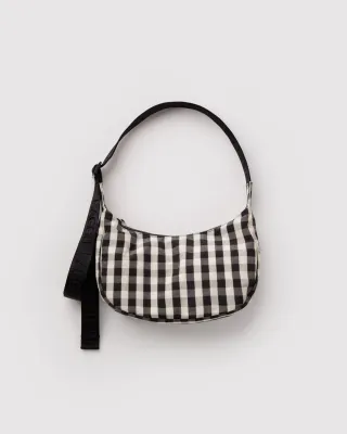 Baggu Small Nylon Crescent Bag Black &amp; Cream Gingham
