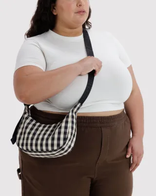 Baggu Small Nylon Crescent Bag Black &amp; Cream Gingham