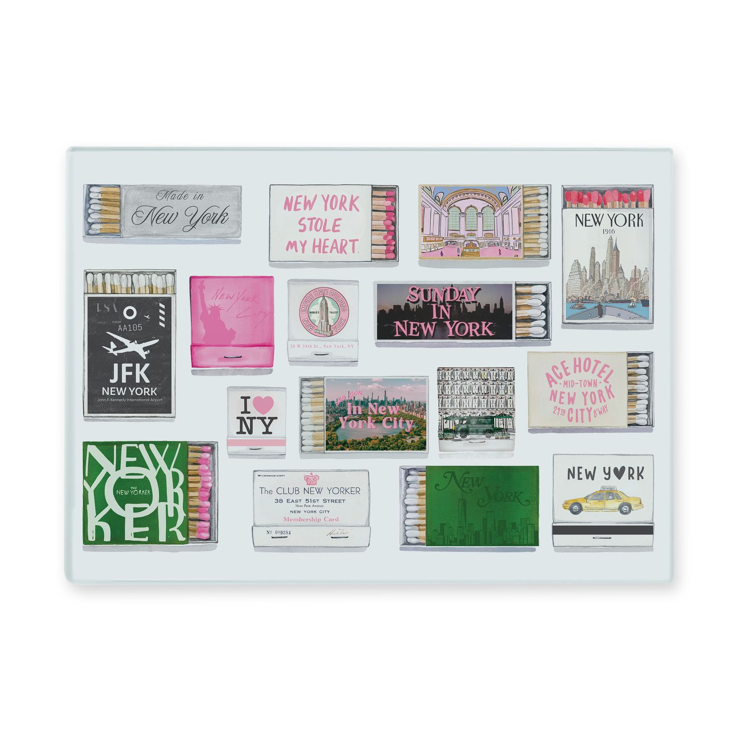 NY Matches Glass Cutting Board 8"x12"