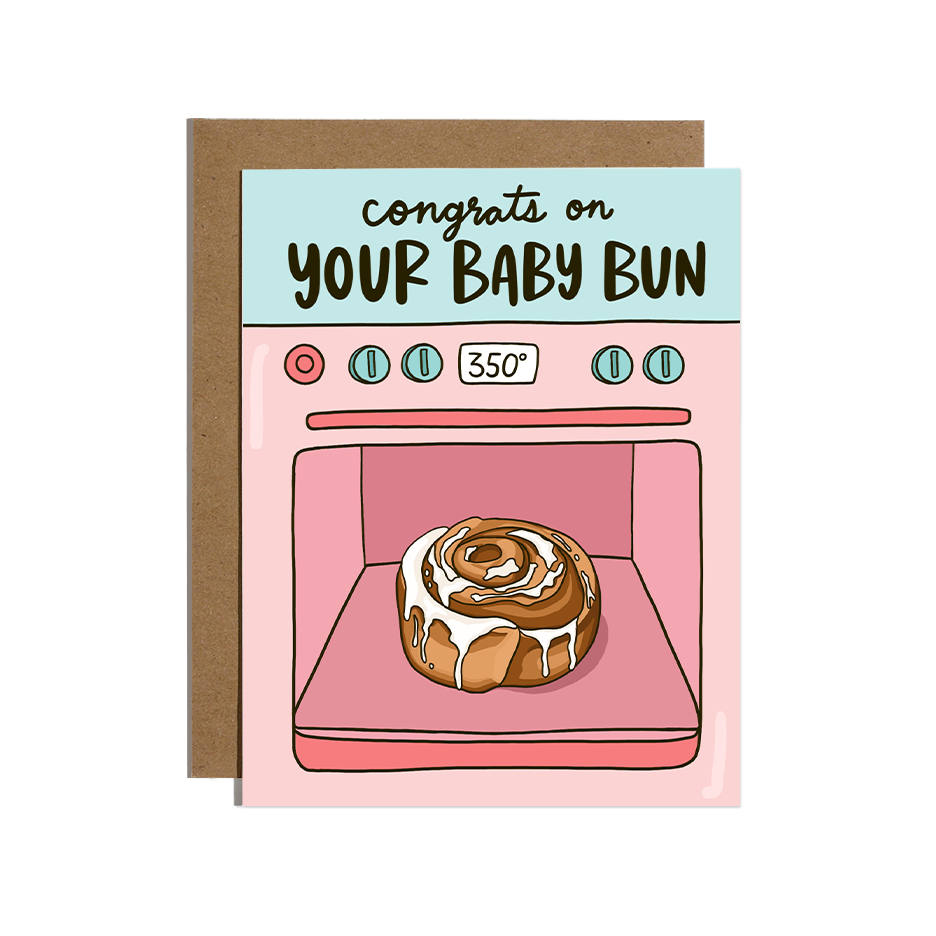 Cinnamon Roll Baby Bun in Oven Card