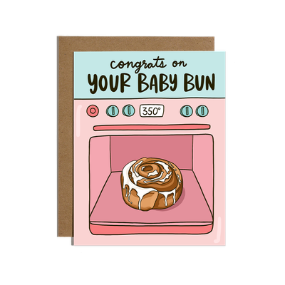 Cinnamon Roll Baby Bun in Oven Card