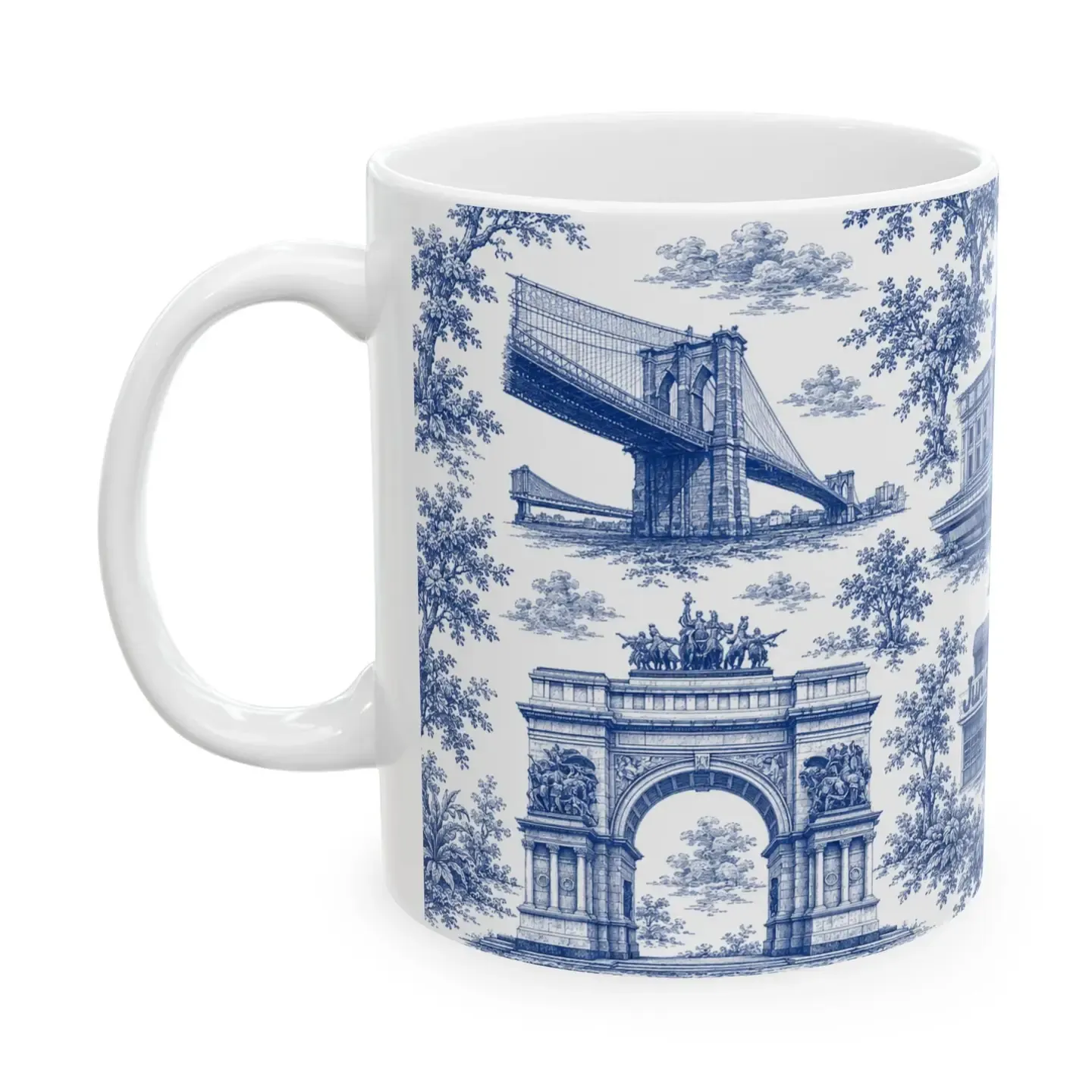 Brooklyn Blue Toile De Jouy Mug | Nyc Chinoserie Ceramic Mug