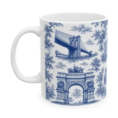 Brooklyn Blue Toile De Jouy Mug | Nyc Chinoserie Ceramic Mug