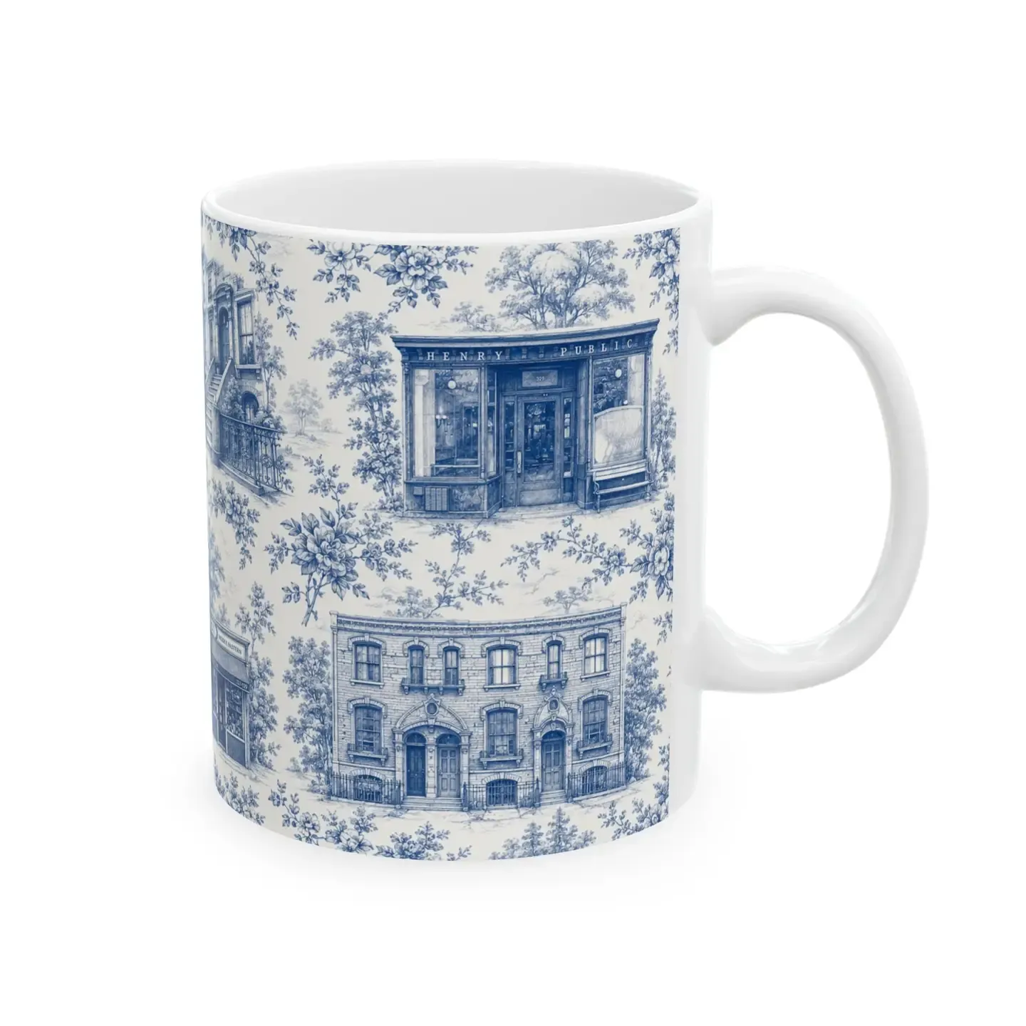 Cobble Hill Blue Toile De Jouy Mug | Nyc Chinoiserie Ceramic Coffee Cup