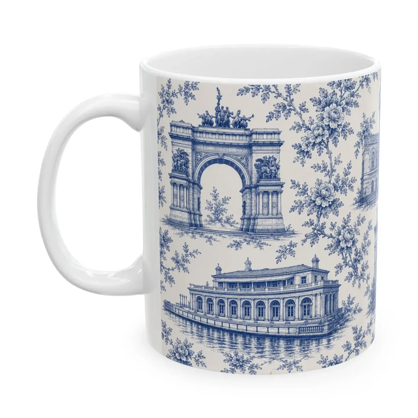 Park Slope Blue Toile De Jouy Mug | Nyc Chinoiserie Ceramic Coffee Cup