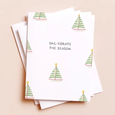 Celebrate the Season — Coastal Sailboat Christmas Card