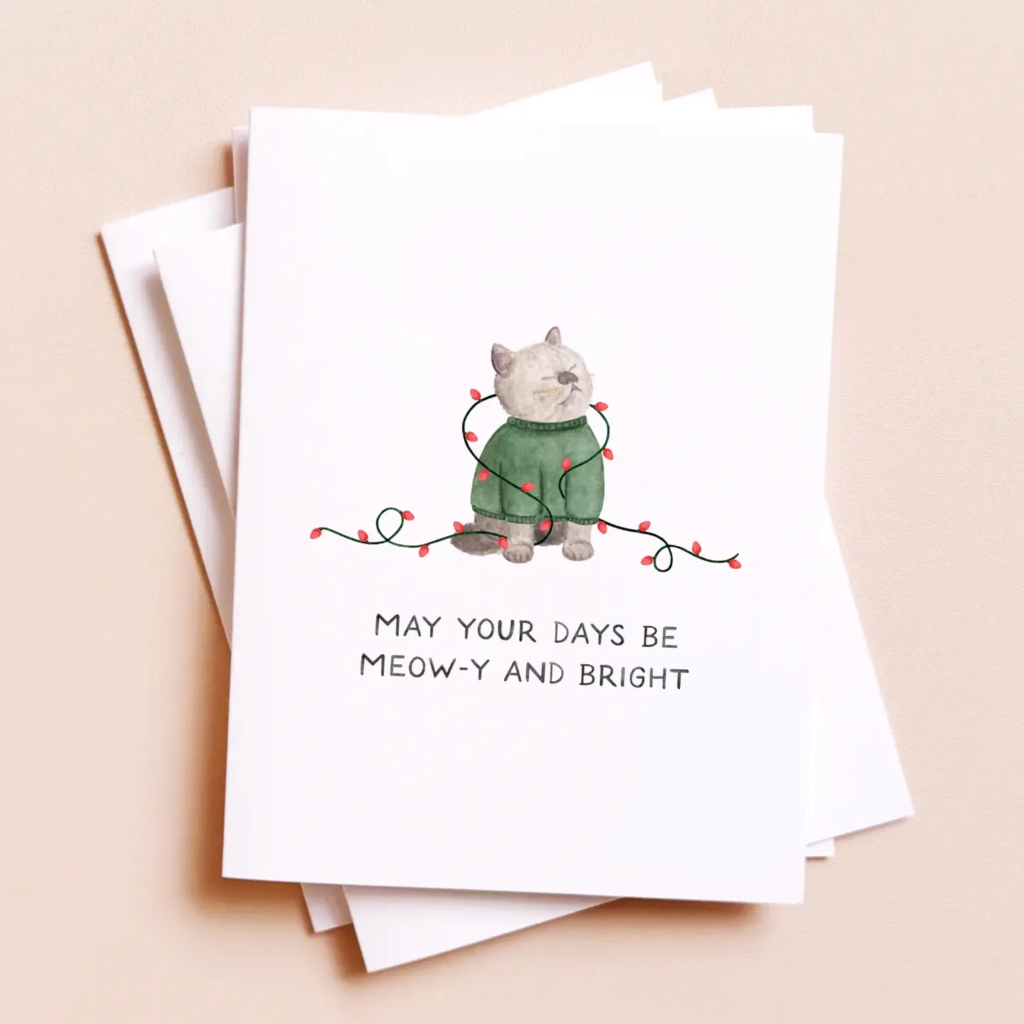 Merry and Bright — Funny Festive Cat Pun Christmas Card