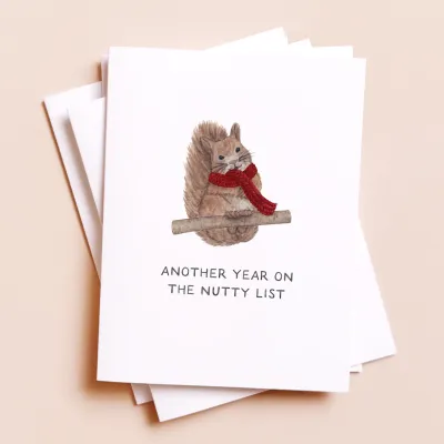 On the Naughty List — Funny Nutty Squirrel Christmas Card