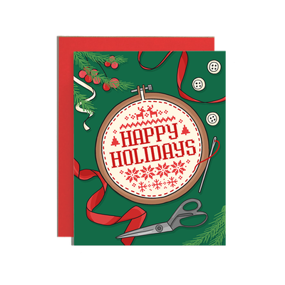 Cross Stitch Happy Holidays Card