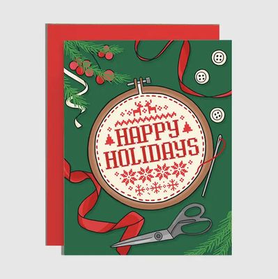 Cross Stitch Happy Holidays Card