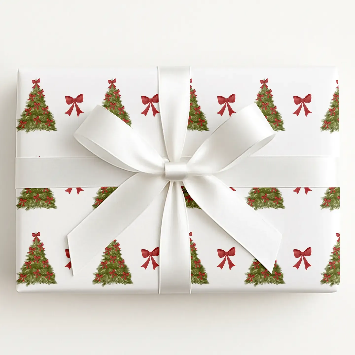 Christmas Tree with Red Ribbons Wrapping Paper