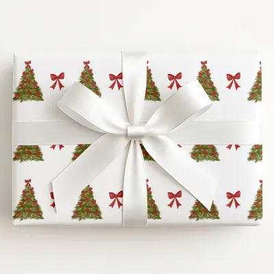 Christmas Tree with Red Ribbons Wrapping Paper