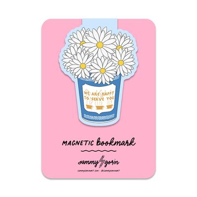 Coffee Cup with Daisies Magnetic Bookmark