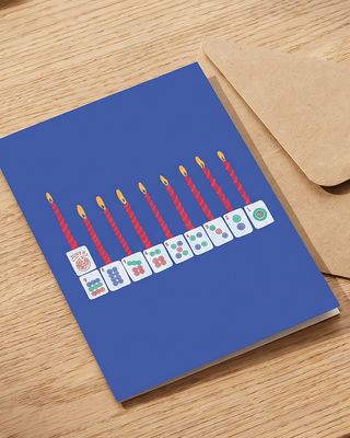 8 Days of Mahjong Menorah Hanukkah Menorah Card (Vertical)