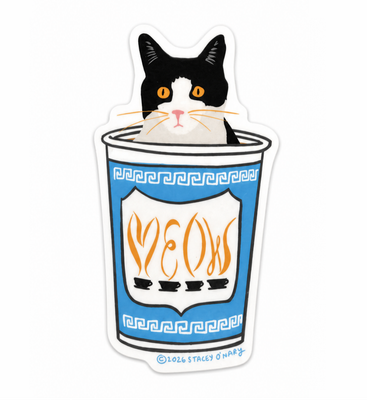 Chibi Cat in Nyc Greek Meow Coffee Cup Sticker