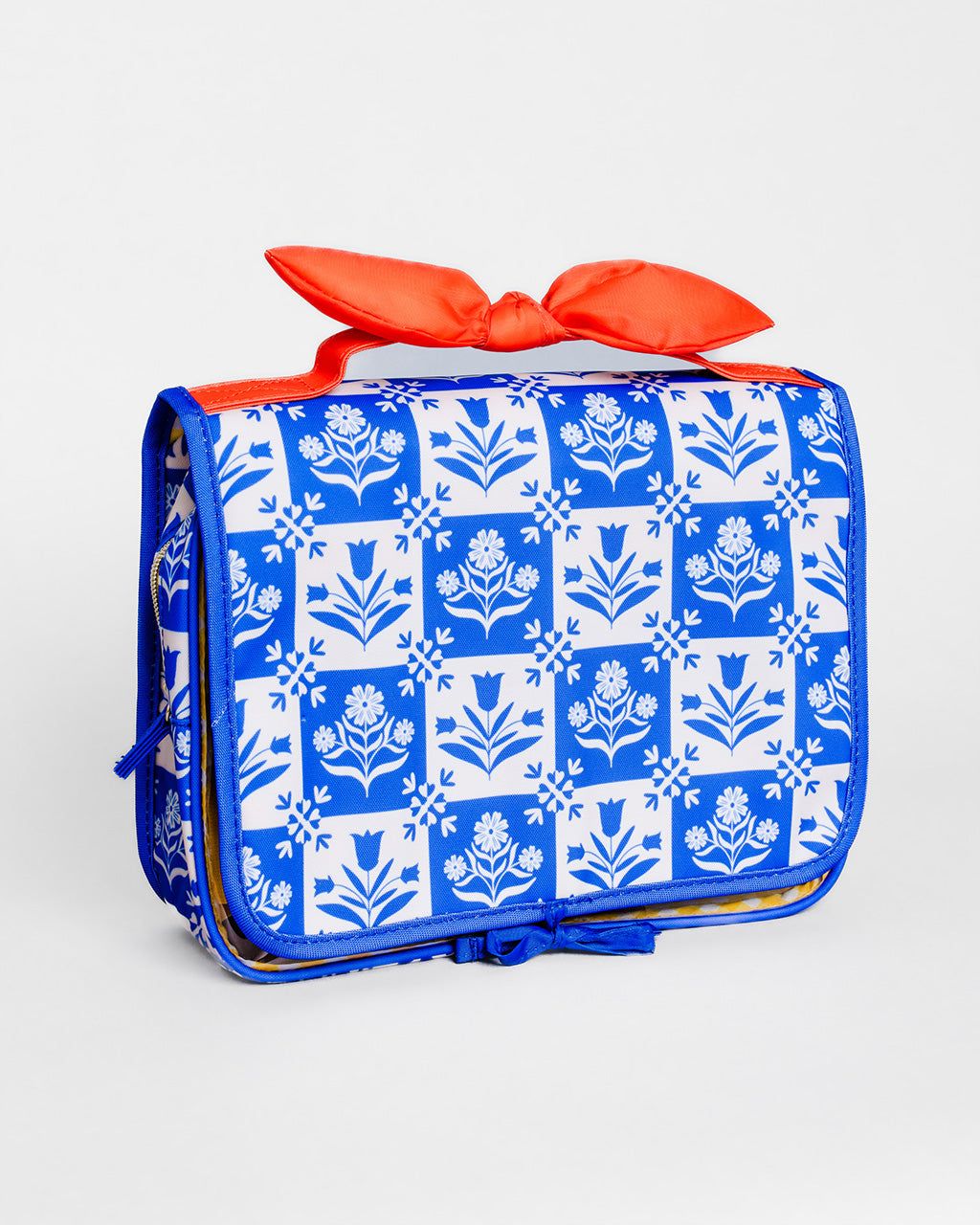 Blue Plaid Floral Hanging Toiletry Bag